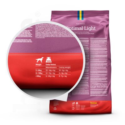 OPTIMAL LIGHT | Hrană uscată completă Super Premium, pentru câinii adulți mai puțin activi, supraponderali sau cu tendință de îngrășare